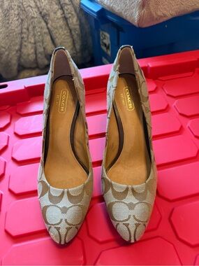 Coach Beige Signature Canvas Pointed-Toe Pumps